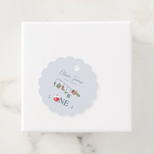 En fiskande 1:a pojkens födelsedag gåvor etiketter (På plats)