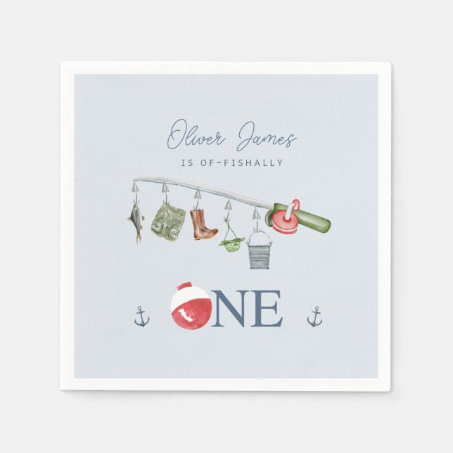 En fiskande 1:a pojkens födelsedag pappersservett (Framsidan)