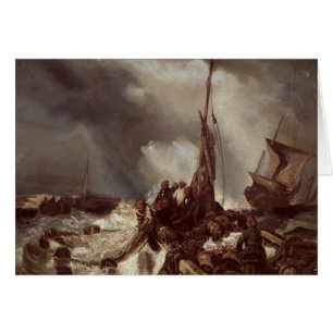 En fiskare som drar i ett netto, 1868 hälsningskort