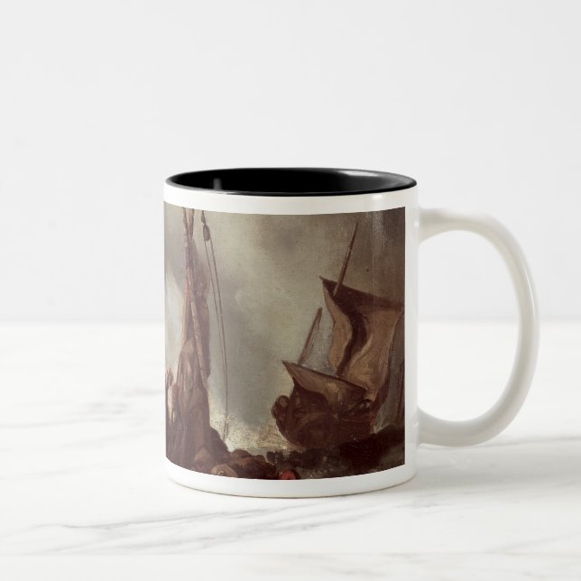 En fiskare som drar i ett netto, 1868 Två-Tonad mugg (Höger)