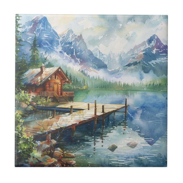 En fiskeslang vid sjön kakelplatta (Framsidan)