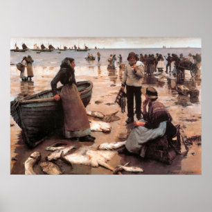 En fiskförsäljning på en kornig strand 1885 poster