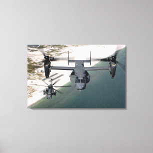 En fiskgjuse CV-22 och en MH-53 stenlägger Low Canvastryck