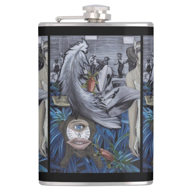 "En fjäder och en skalaa" vinyl slågen in flaska Fickplunta (Framsidan)