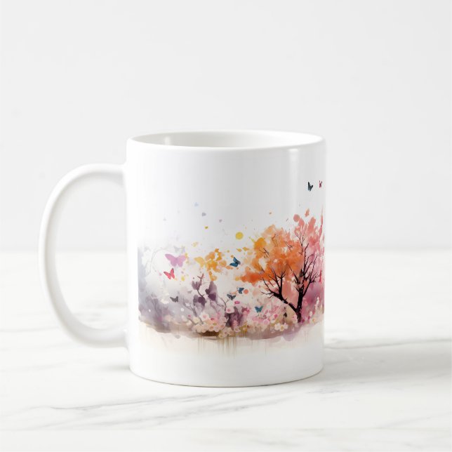 En fjäril och en Träd i blomsäd Kaffemugg (Vänster)