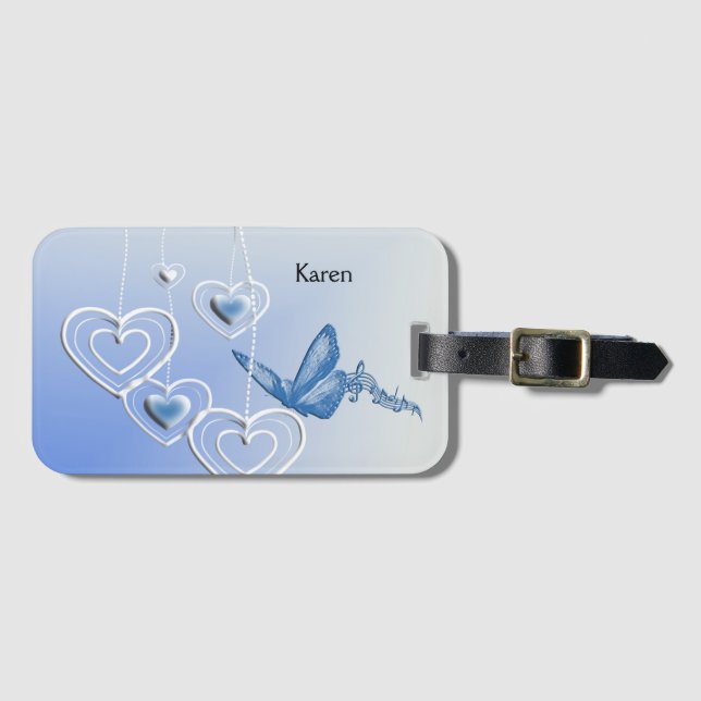 En fjäril och hjärtan bagagebricka (Framsida horisontal)