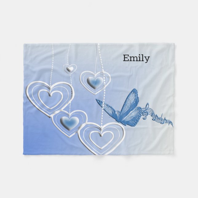 En fjäril och hjärtan fleecefilt (Framsidan (Horisontell))