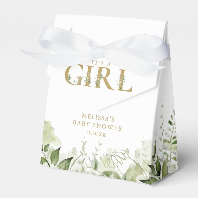 En flicka Greenery Foliage Guld Baby Shower Presentaskar (Framsidan Sidan)