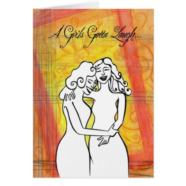 En flicka har som skrattar hälsningskort (Framsidan)