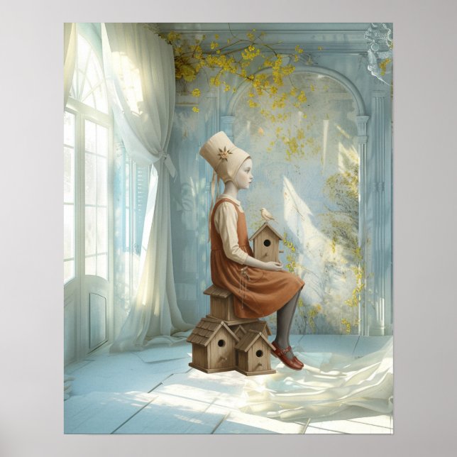 En flicka & hennes fågelhus | Surreal saga Poster (Framsidan)
