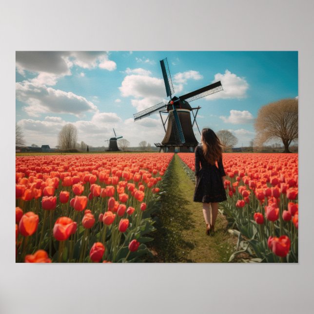 En flicka i en tulip fält poster (Framsidan)