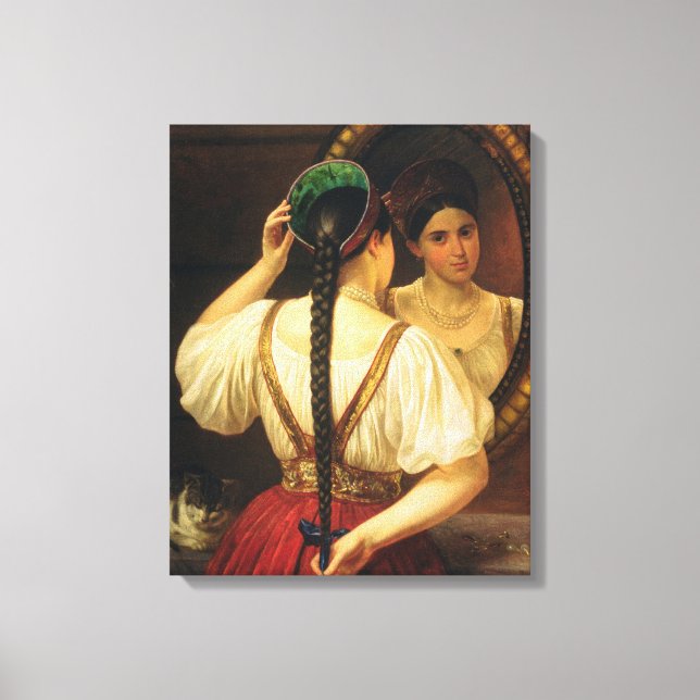 En flicka i spegel, 1848 canvastryck (Framsida)