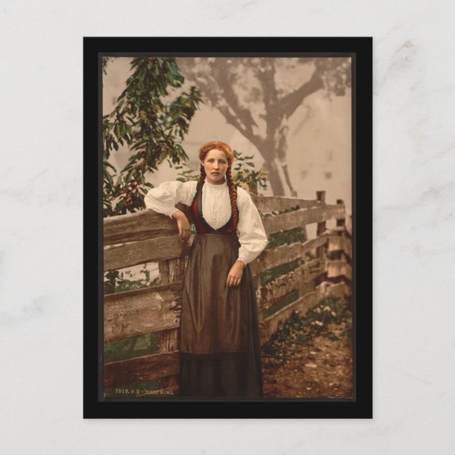 En flicka i Voss, Harhazard Fjord, Norge Vykort (Framsida)