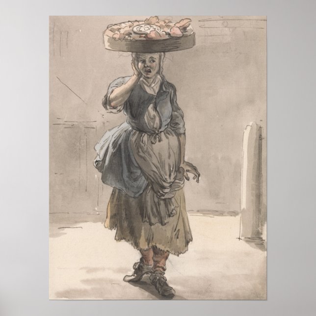 En flicka med Basket på huvudet - Paul Sandby Poster (Framsidan)