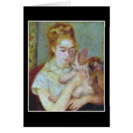 En flicka med en katt hälsningskort