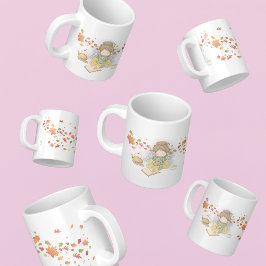 En flicka med Kopp i Tea och flygande Löv Jumbo Mugg