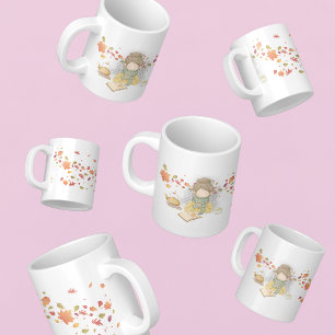 En flicka med Kopp i Tea och flygande Löv Jumbo Mugg