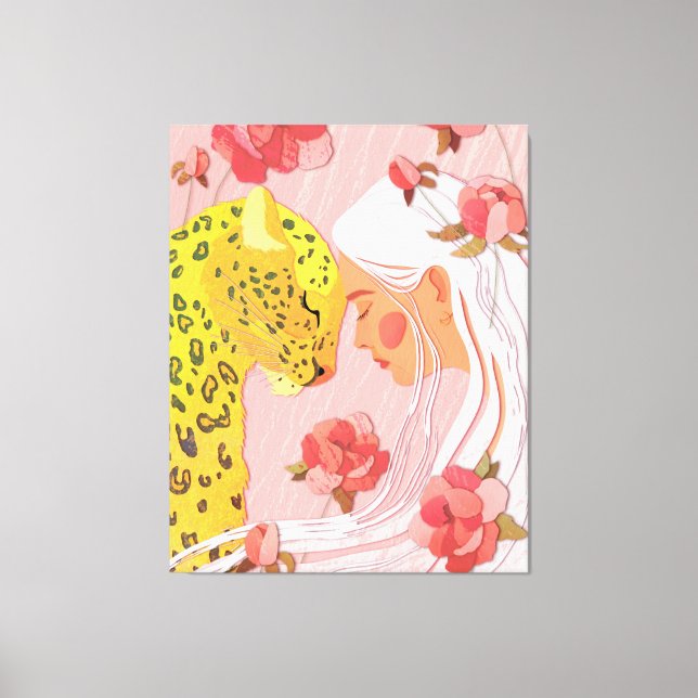 En flicka med leopard. canvastryck (Framsida)