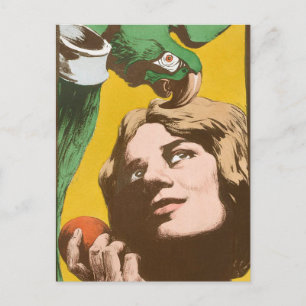 En flicka med Parrot Vykort
