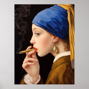 En flicka med Pearl Earring Smoking Funny Poster