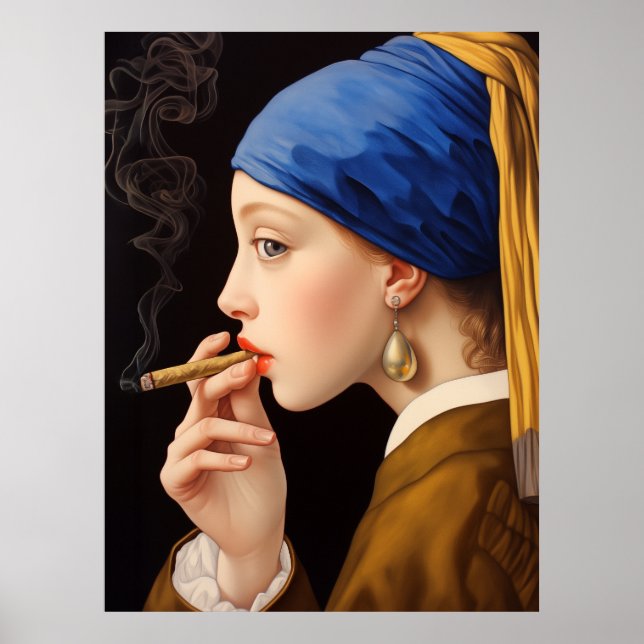 En flicka med Pearl Earring Smoking Funny Poster (Framsidan)