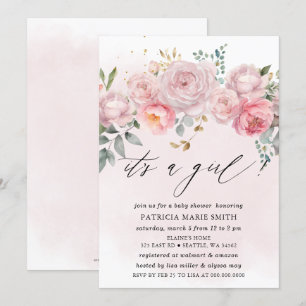 En flicka Modern Rosa Blommigt Baby Shower Inbjudningar