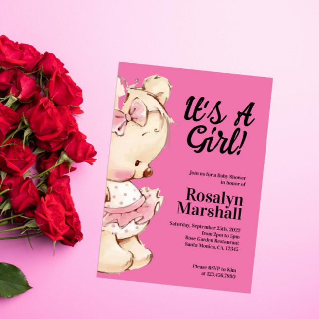En flicka Nalle Baby Shower Inbjudningar (Skapare uppladdad)