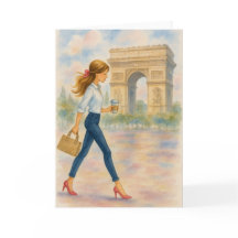 En flicka och Arc de Triomphe scenen Paris