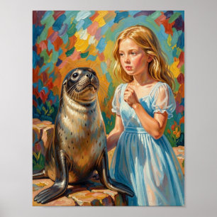 En flicka och en säl poster