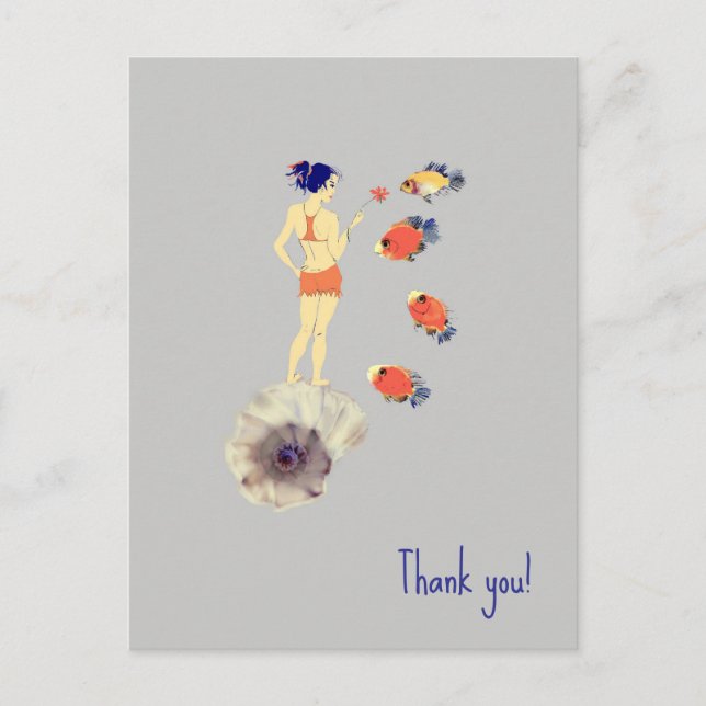 En flicka och fisk vykort (Framsida)