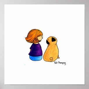 En flicka och henne mops (den blonda versionen) poster