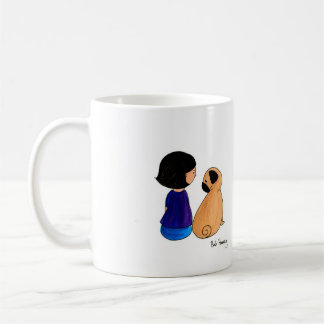 En flicka och henne mops kaffemugg