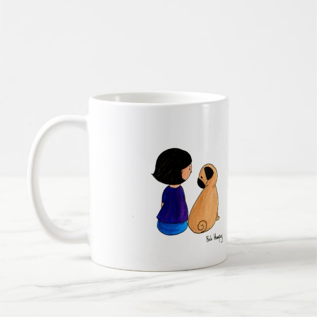 En flicka och henne mops kaffemugg (Vänster)