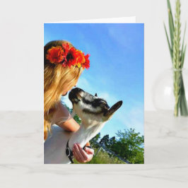 En flicka och hennes get - kort för tom hälsning