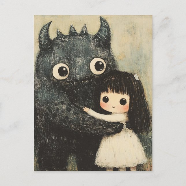 En flicka och hennes monster vän vykort (Framsida)