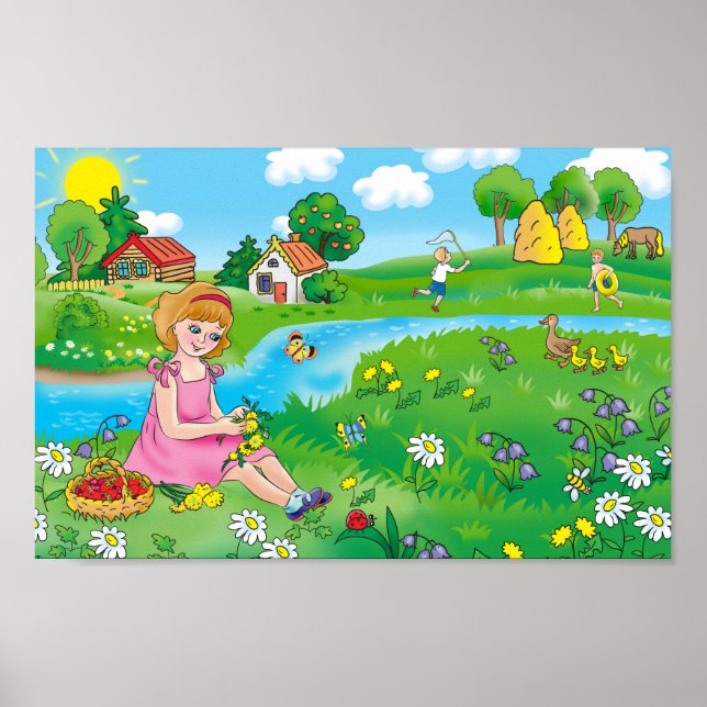 En flicka på ängen, på sommaren. poster (Framsidan)