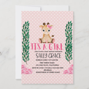 En flicka, Rosa, Giraffe, babyskor Inbjudningar