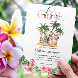 En flicka Safari Vild Tropical Blommigt Baby Showe Inbjudningar