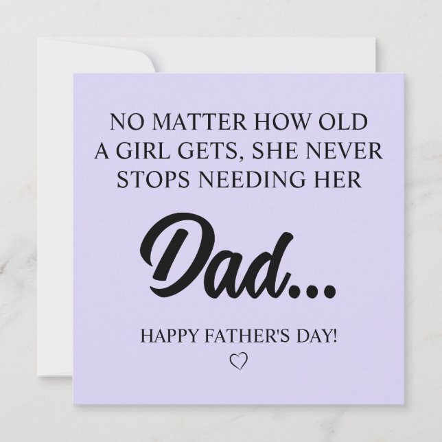 En flicka slutar aldrig att behöva sin pappa kort (Framsida)