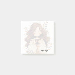 En flicka som dricker en kaffekaffe Älskare Post-it Block