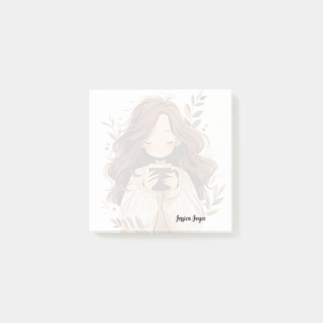 En flicka som dricker en kaffekaffe Älskare Post-it Block (Framsida)