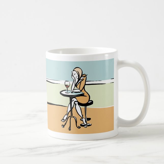 En flicka som gillar Red Vin i en café Kaffemugg (Höger)