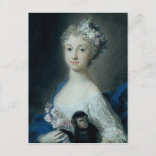 En flicka som håller en apa vykort