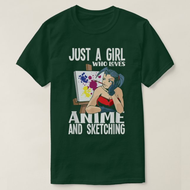 En flicka som Kärlek Anime och Sketching Funny Ani T Shirt (Design framsida)