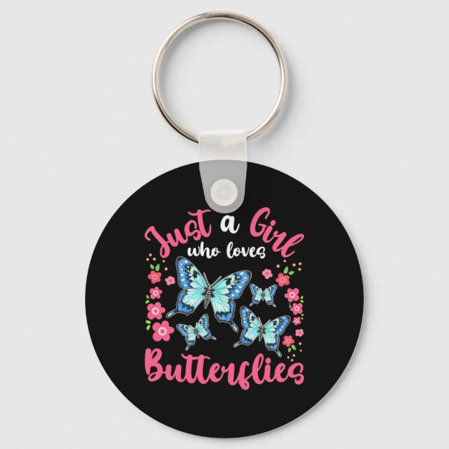En flicka som Kärlek Butterflies och Flowers Nyckelring (Framsida)