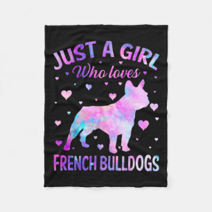 En flicka som Kärlek Fransk Bulldog Hund Roligt Pu Fleecefilt