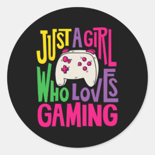 En flicka som Kärlek Gaming Funny Gamer Video Game Runt Klistermärke