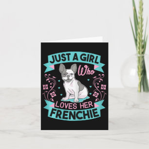 En flicka som Kärlek Hennes Frenchie Fransk Bulldo Kort