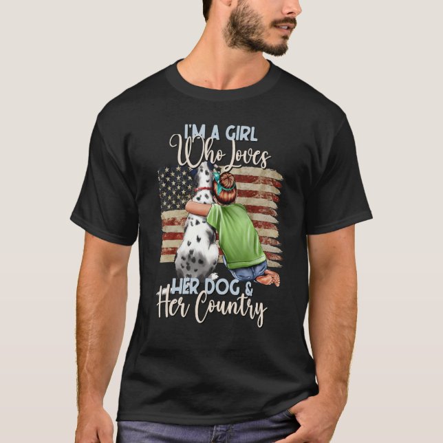 En flicka som Kärlek hennes Hund och Amerika-Hund T Shirt (Framsida)
