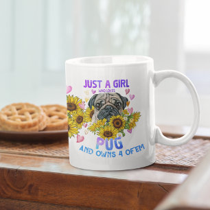 En flicka som Kärlek Pug Solros Blommigt Hund älsk Kaffemugg